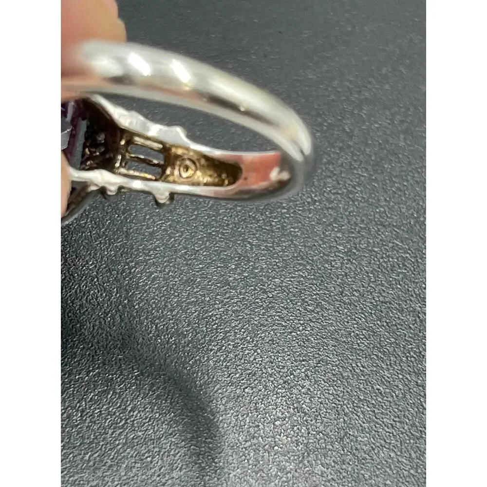 Designer 925 Sterling Silver Large Rectangle Cut‎ Purple Blue Prong CZ Ring Sz 9